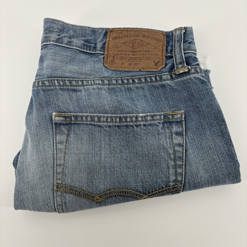 American Eagle Mens Distressed Cut Off Denim Shorts Blue Size 33 Slim Straight